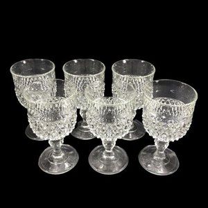 6ct 11 oz Indiana Glass DIAMOND POINT Clear Water Wine Goblet Glasses 6 1/2 in